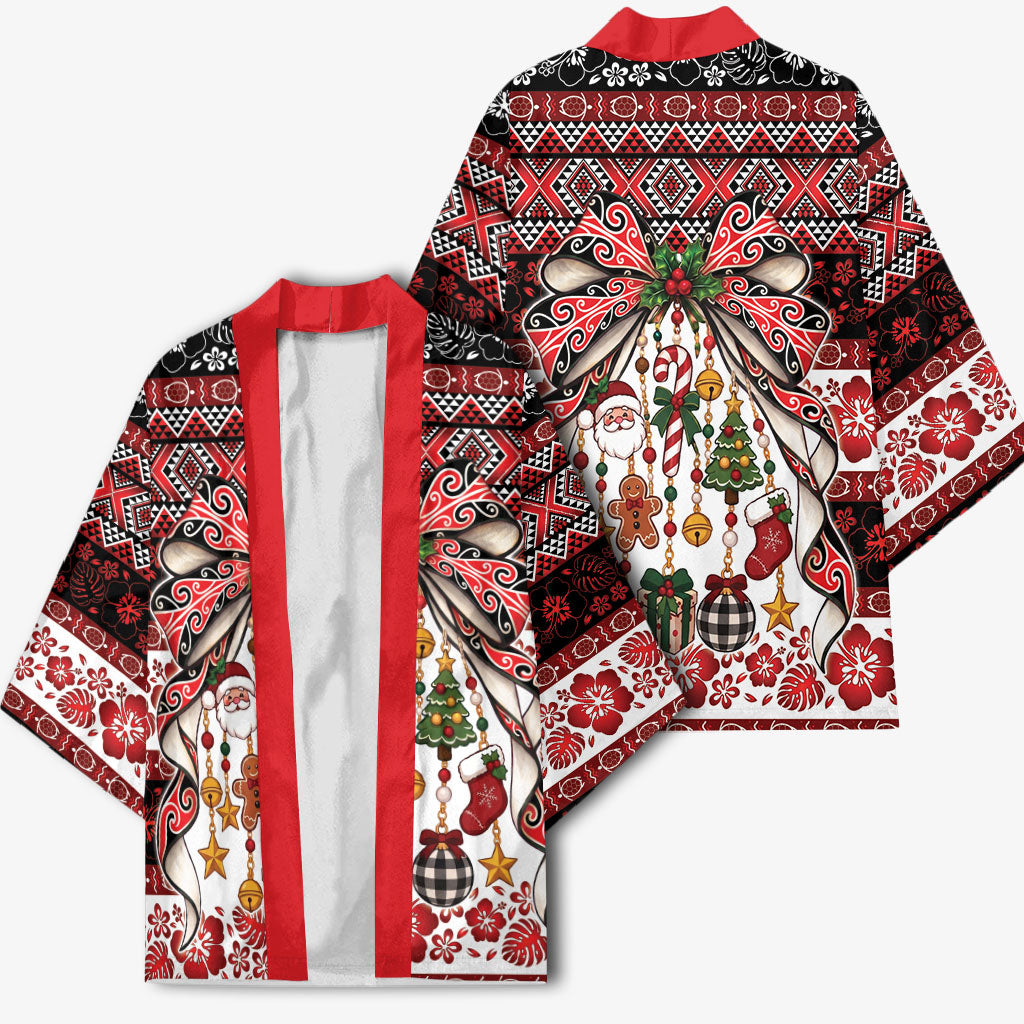 New Zealand Kowhaiwhai Taniko Christmas Bow Kimono Meri Kirihimete