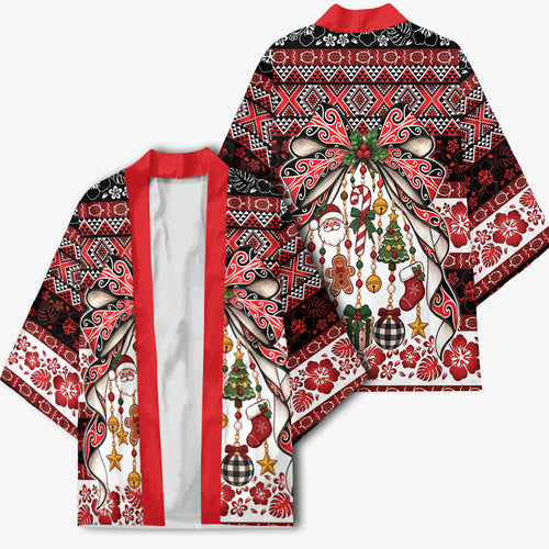 New Zealand Kowhaiwhai Taniko Christmas Bow Kimono Meri Kirihimete