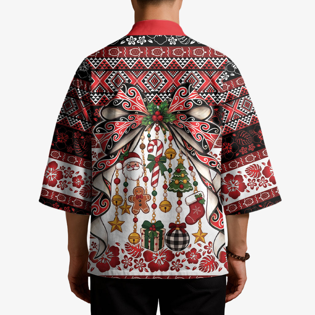 New Zealand Kowhaiwhai Taniko Christmas Bow Kimono Meri Kirihimete