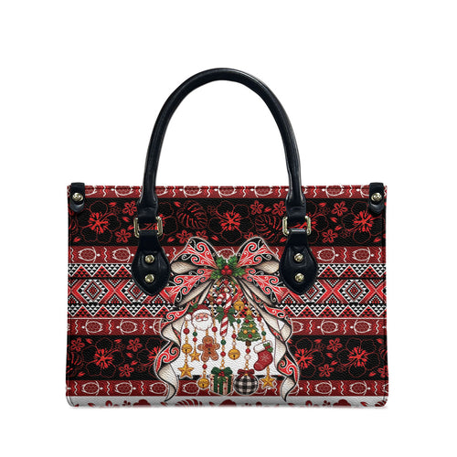 New Zealand Kowhaiwhai Taniko Christmas Bow Leather Bag Meri Kirihimete
