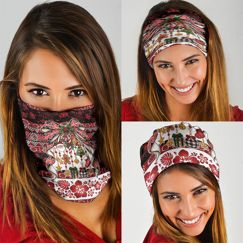 New Zealand Kowhaiwhai Taniko Christmas Bow Neck Gaiter Meri Kirihimete
