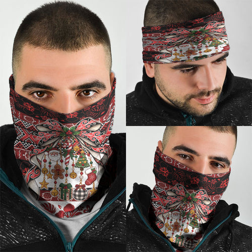 New Zealand Kowhaiwhai Taniko Christmas Bow Neck Gaiter Meri Kirihimete