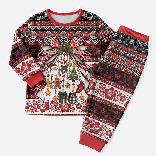 New Zealand Kowhaiwhai Taniko Christmas Bow Christmas Pajama Set Meri Kirihimete