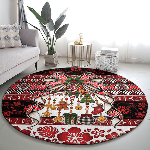 New Zealand Kowhaiwhai Taniko Christmas Bow Round Carpet Meri Kirihimete