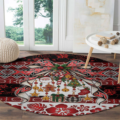 New Zealand Kowhaiwhai Taniko Christmas Bow Round Carpet Meri Kirihimete