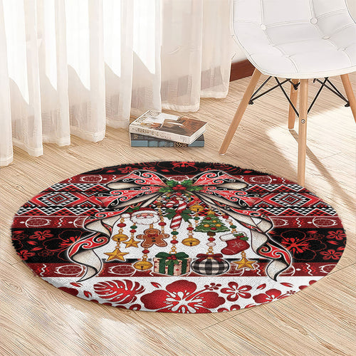 New Zealand Kowhaiwhai Taniko Christmas Bow Round Carpet Meri Kirihimete