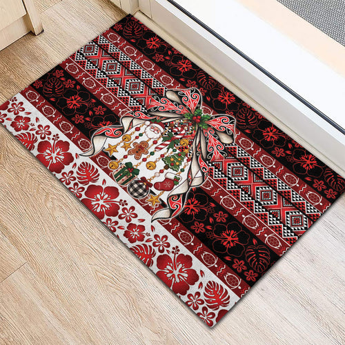 New Zealand Kowhaiwhai Taniko Christmas Bow Rubber Doormat Meri Kirihimete