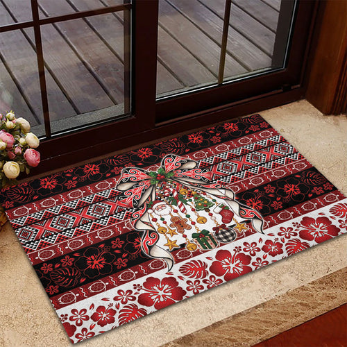 New Zealand Kowhaiwhai Taniko Christmas Bow Rubber Doormat Meri Kirihimete