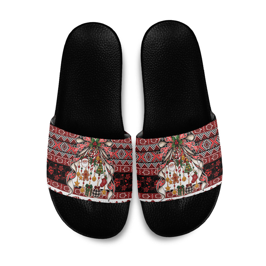 New Zealand Kowhaiwhai Taniko Christmas Bow Slide Sandals Meri Kirihimete