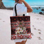 New Zealand Kowhaiwhai Taniko Christmas Bow Tote Bag Meri Kirihimete