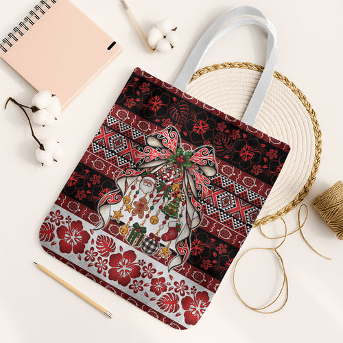 New Zealand Kowhaiwhai Taniko Christmas Bow Tote Bag Meri Kirihimete