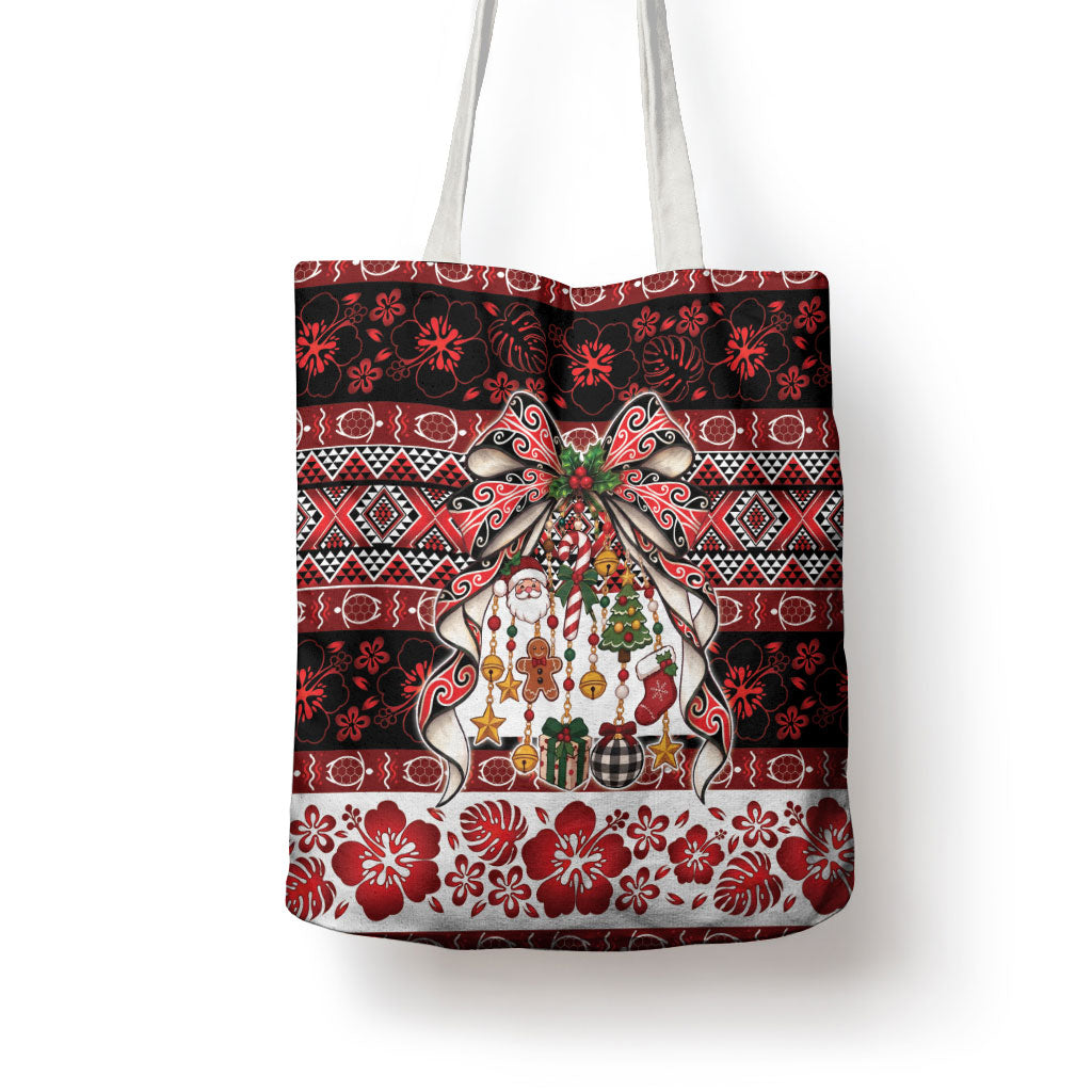 New Zealand Kowhaiwhai Taniko Christmas Bow Tote Bag Meri Kirihimete