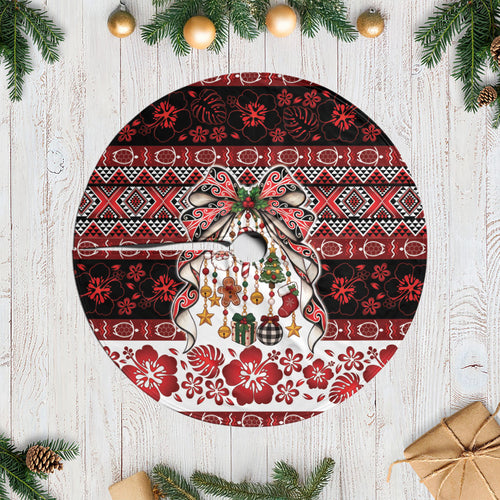New Zealand Kowhaiwhai Taniko Christmas Bow Tree Skirt Meri Kirihimete