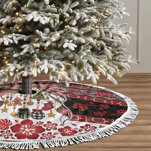 New Zealand Kowhaiwhai Taniko Christmas Bow Tree Skirt Meri Kirihimete