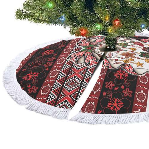 New Zealand Kowhaiwhai Taniko Christmas Bow Tree Skirt Meri Kirihimete