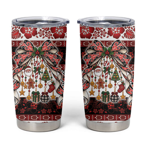 New Zealand Kowhaiwhai Taniko Christmas Bow Tumbler Cup Meri Kirihimete