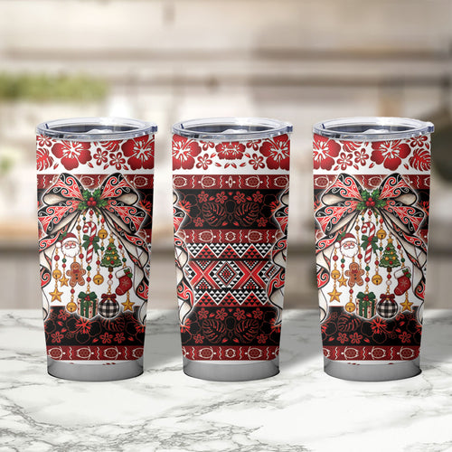 New Zealand Kowhaiwhai Taniko Christmas Bow Tumbler Cup Meri Kirihimete
