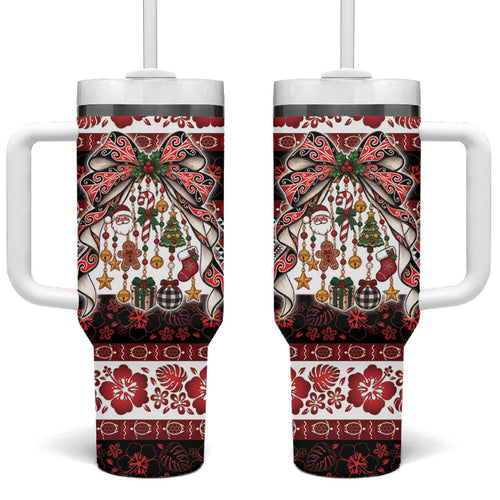 New Zealand Kowhaiwhai Taniko Christmas Bow Tumbler With Handle Meri Kirihimete