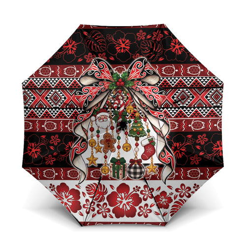 New Zealand Kowhaiwhai Taniko Christmas Bow Umbrella Meri Kirihimete