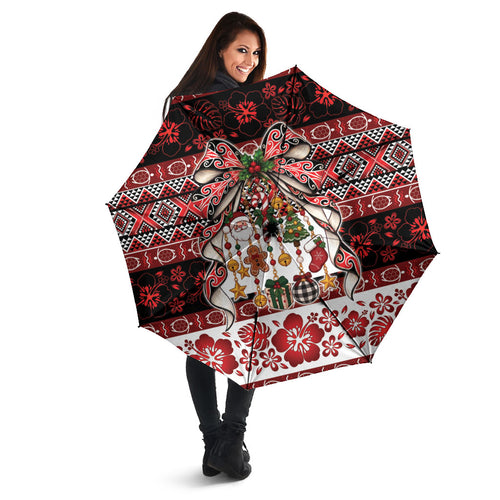 New Zealand Kowhaiwhai Taniko Christmas Bow Umbrella Meri Kirihimete