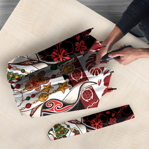 New Zealand Kowhaiwhai Taniko Christmas Bow Umbrella Meri Kirihimete