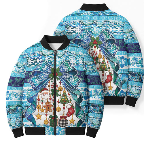 New Zealand Kowhai Ngutukaka Christmas Bow Bomber Puffer Jacket Meri Kirihimete