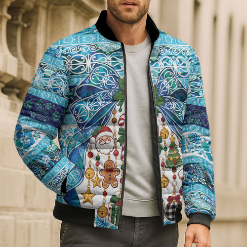 New Zealand Kowhai Ngutukaka Christmas Bow Bomber Puffer Jacket Meri Kirihimete
