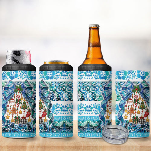 New Zealand Kowhai Ngutukaka Christmas Bow 4 in 1 Can Cooler Tumbler Meri Kirihimete