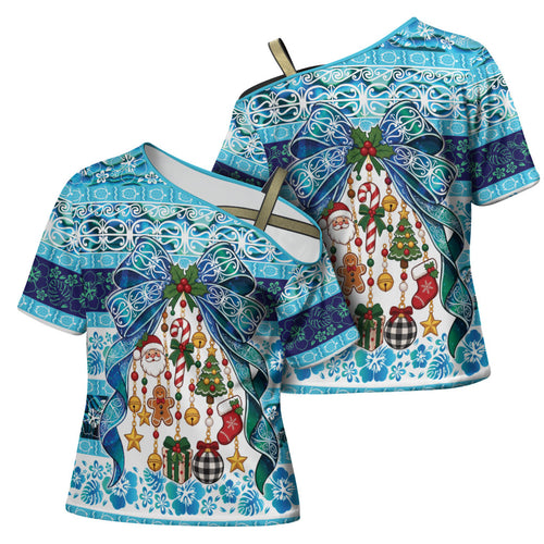 New Zealand Kowhai Ngutukaka Christmas Bow Cross Shoulder Shirt Meri Kirihimete
