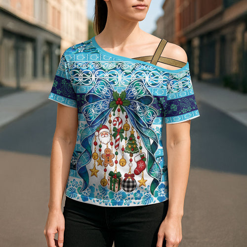New Zealand Kowhai Ngutukaka Christmas Bow Cross Shoulder Shirt Meri Kirihimete