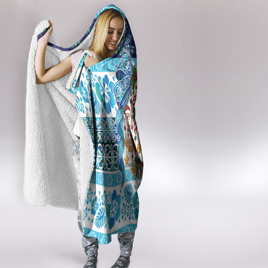 New Zealand Kowhai Ngutukaka Christmas Bow Hooded Blanket Meri Kirihimete