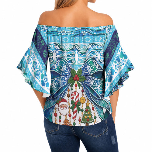 New Zealand Kowhai Ngutukaka Christmas Bow Off Shoulder Wrap Waist Top Meri Kirihimete