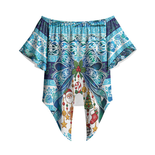 New Zealand Kowhai Ngutukaka Christmas Bow Off Shoulder Wrap Waist Top Meri Kirihimete