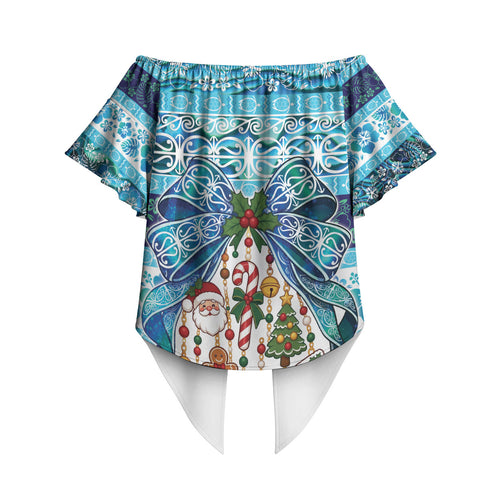 New Zealand Kowhai Ngutukaka Christmas Bow Off Shoulder Wrap Waist Top Meri Kirihimete