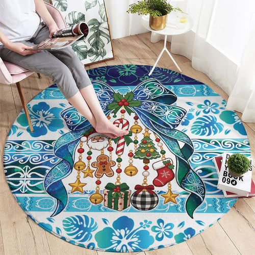 New Zealand Kowhai Ngutukaka Christmas Bow Round Carpet Meri Kirihimete