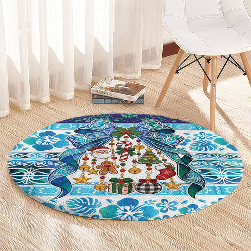 New Zealand Kowhai Ngutukaka Christmas Bow Round Carpet Meri Kirihimete