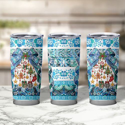 New Zealand Kowhai Ngutukaka Christmas Bow Tumbler Cup Meri Kirihimete