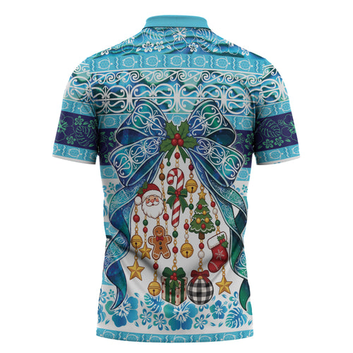 New Zealand Kowhai Ngutukaka Christmas Bow Zipper Polo Shirt Meri Kirihimete
