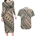 Niho Taniwha Kowhaiwhai Couples Matching Long Sleeve Bodycon Dress and Hawaiian Shirt