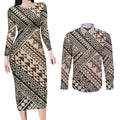Niho Taniwha Kowhaiwhai Couples Matching Long Sleeve Bodycon Dress and Long Sleeve Button Shirt