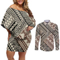 Niho Taniwha Kowhaiwhai Couples Matching Off Shoulder Short Dress and Long Sleeve Button Shirt
