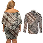 Niho Taniwha Kowhaiwhai Couples Matching Off Shoulder Short Dress and Long Sleeve Button Shirt