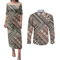 Niho Taniwha Kowhaiwhai Couples Matching Puletasi and Long Sleeve Button Shirt