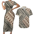 Niho Taniwha Kowhaiwhai Couples Matching Short Sleeve Bodycon Dress and Hawaiian Shirt