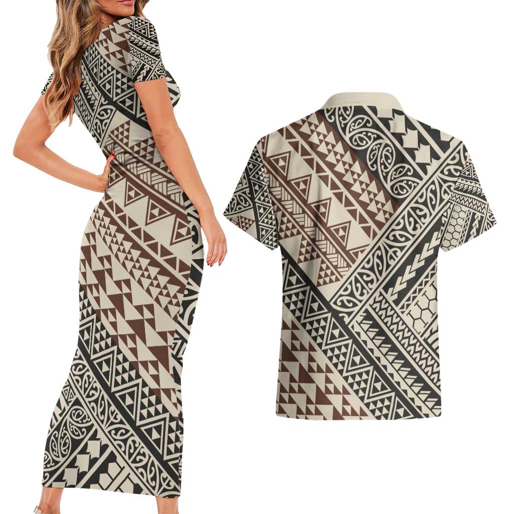 Niho Taniwha Kowhaiwhai Couples Matching Short Sleeve Bodycon Dress and Hawaiian Shirt