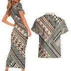 Niho Taniwha Kowhaiwhai Couples Matching Short Sleeve Bodycon Dress and Hawaiian Shirt
