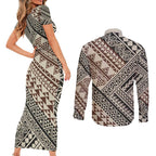 Niho Taniwha Kowhaiwhai Couples Matching Short Sleeve Bodycon Dress and Long Sleeve Button Shirt