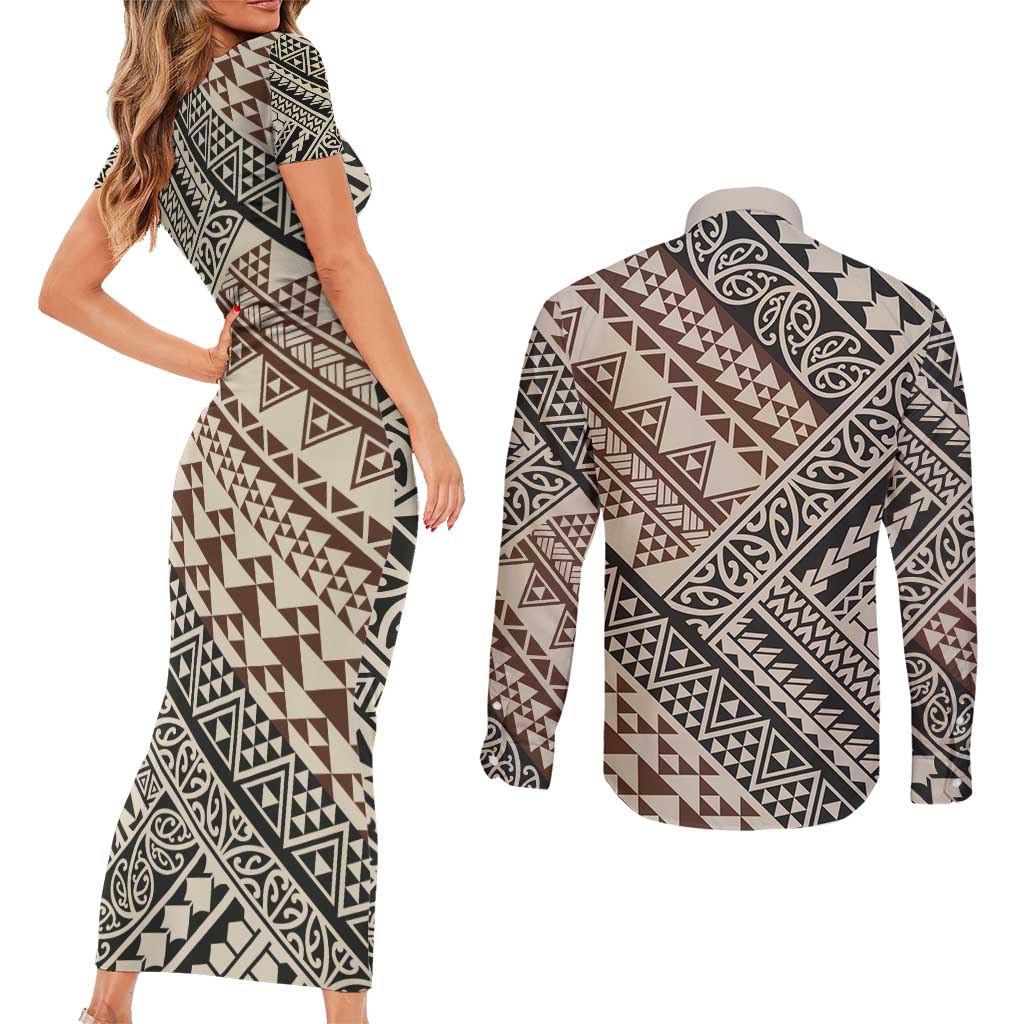Niho Taniwha Kowhaiwhai Couples Matching Short Sleeve Bodycon Dress and Long Sleeve Button Shirt