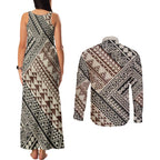 Niho Taniwha Kowhaiwhai Couples Matching Tank Maxi Dress and Long Sleeve Button Shirt