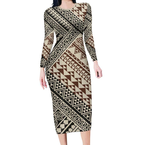 Niho Taniwha Kowhaiwhai Family Matching Long Sleeve Bodycon Dress and Hawaiian Shirt